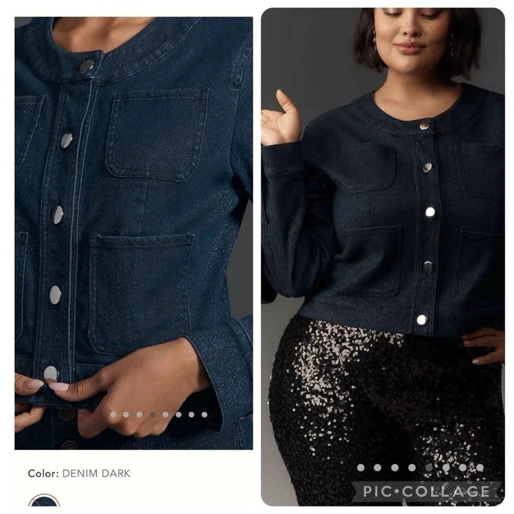 NWT new large Anthropologie Maeve Cora patch pocket denim sparkle jacket jean